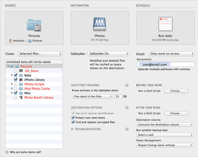 It is easy to select and deselect individual folders to create a custom backup. Initially, we recommend doing a full backup until you are familiar with the operation.